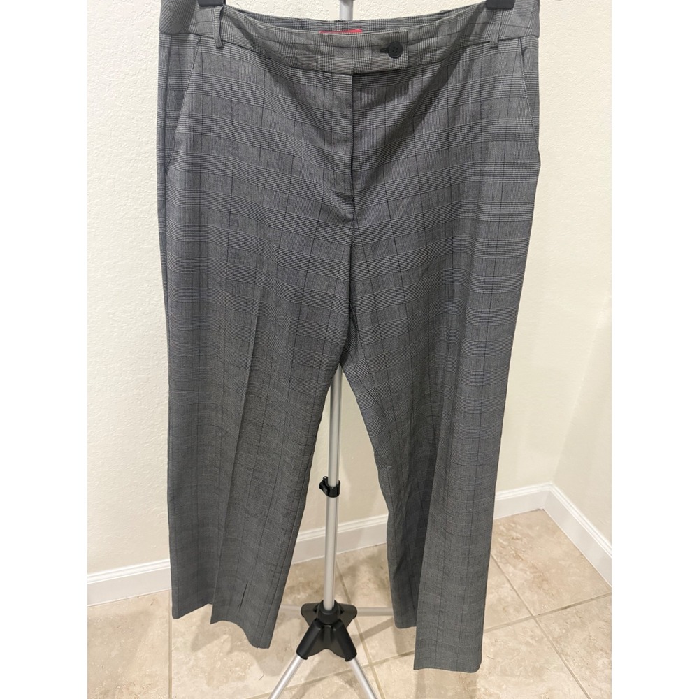 Oscar de la Renta‎ Grey Glen Plaid Trousers Straight Leg Dress Pants Womens 14